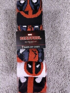 Men's Marvel Deadpool  7 Days of Cozy Crew Socks Size 6-12 gift pack